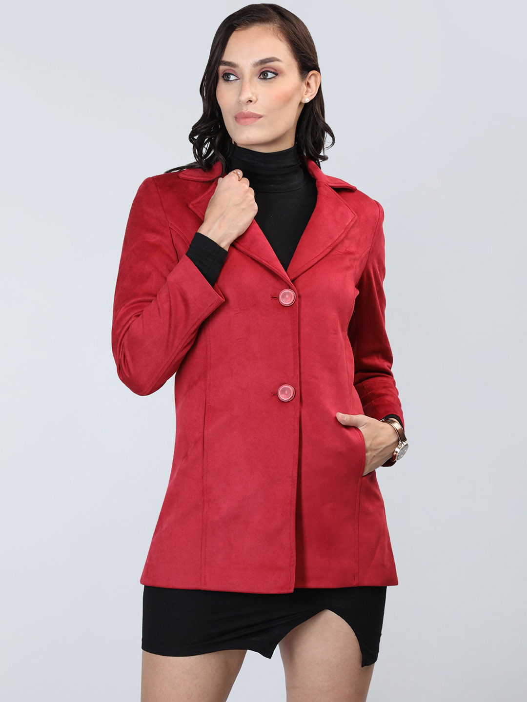 

LURE URBAN Single Breasted Woollen Overcoat, Red