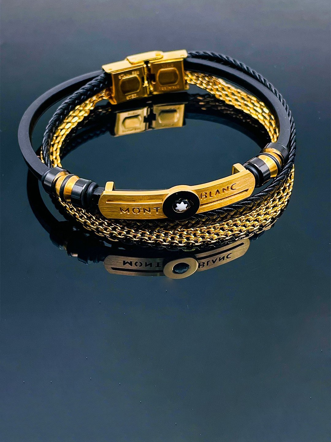 

ZIVOM Men Gold Plated Leather Multistrand Bracelet