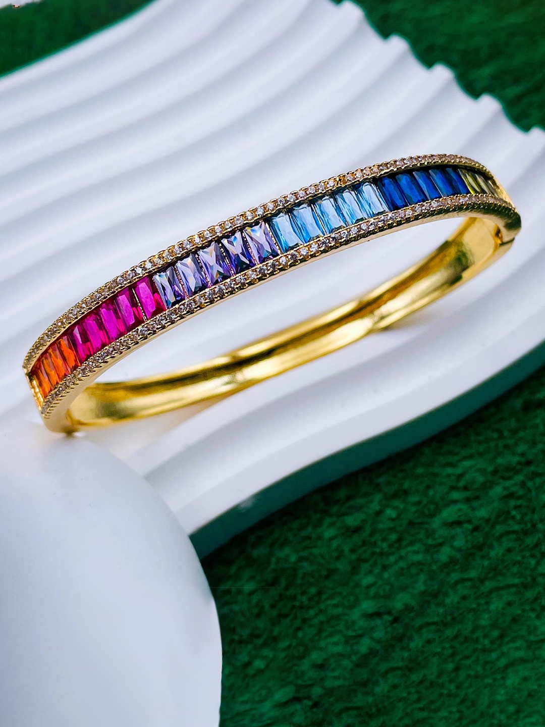 

ZIVOM Brass Cubic Zirconia Gold-Plated Kada Bracelet