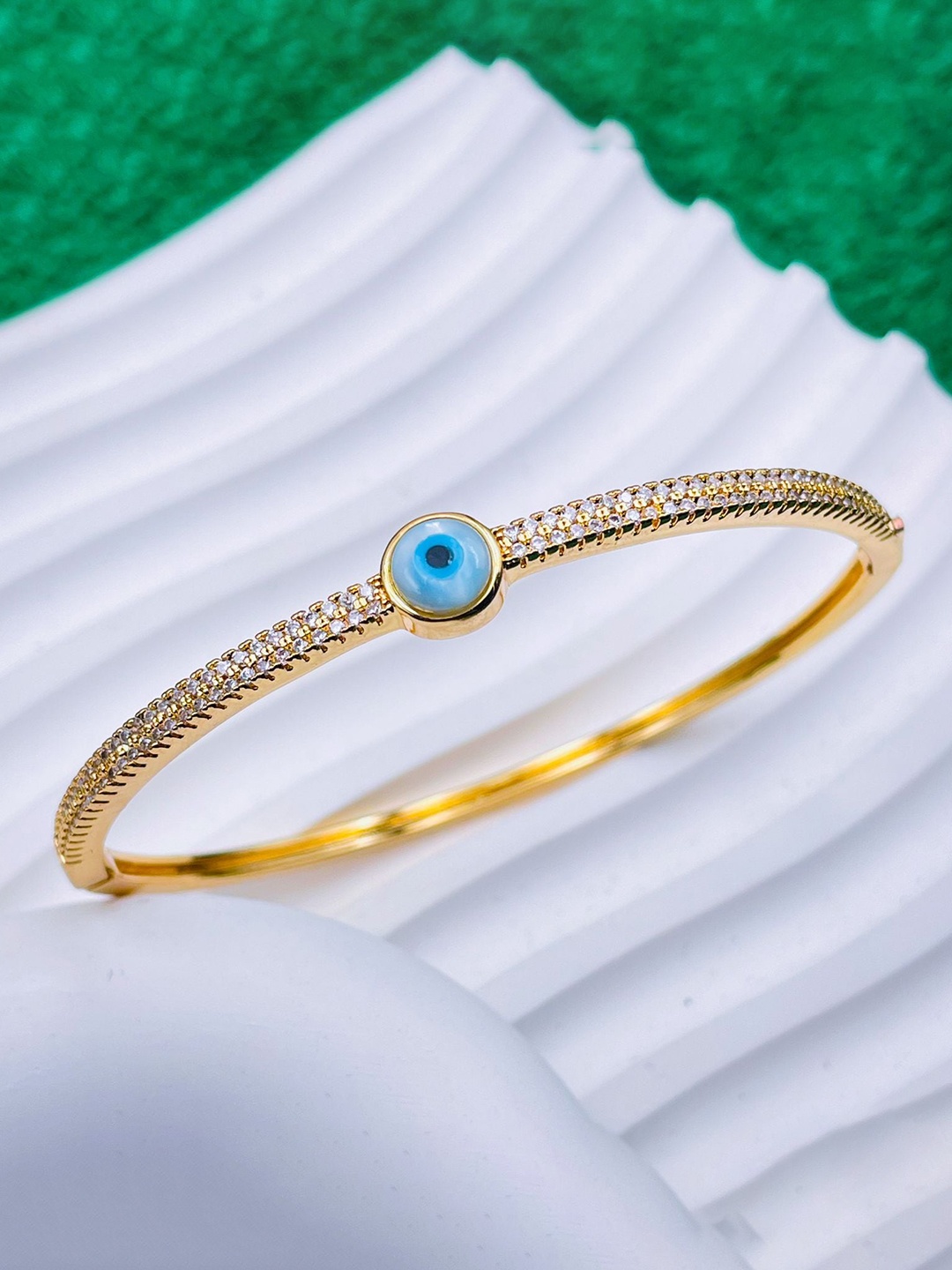 

ZIVOM Brass Evil Eye Cubic Zirconia Gold-Plated Kada Bracelet