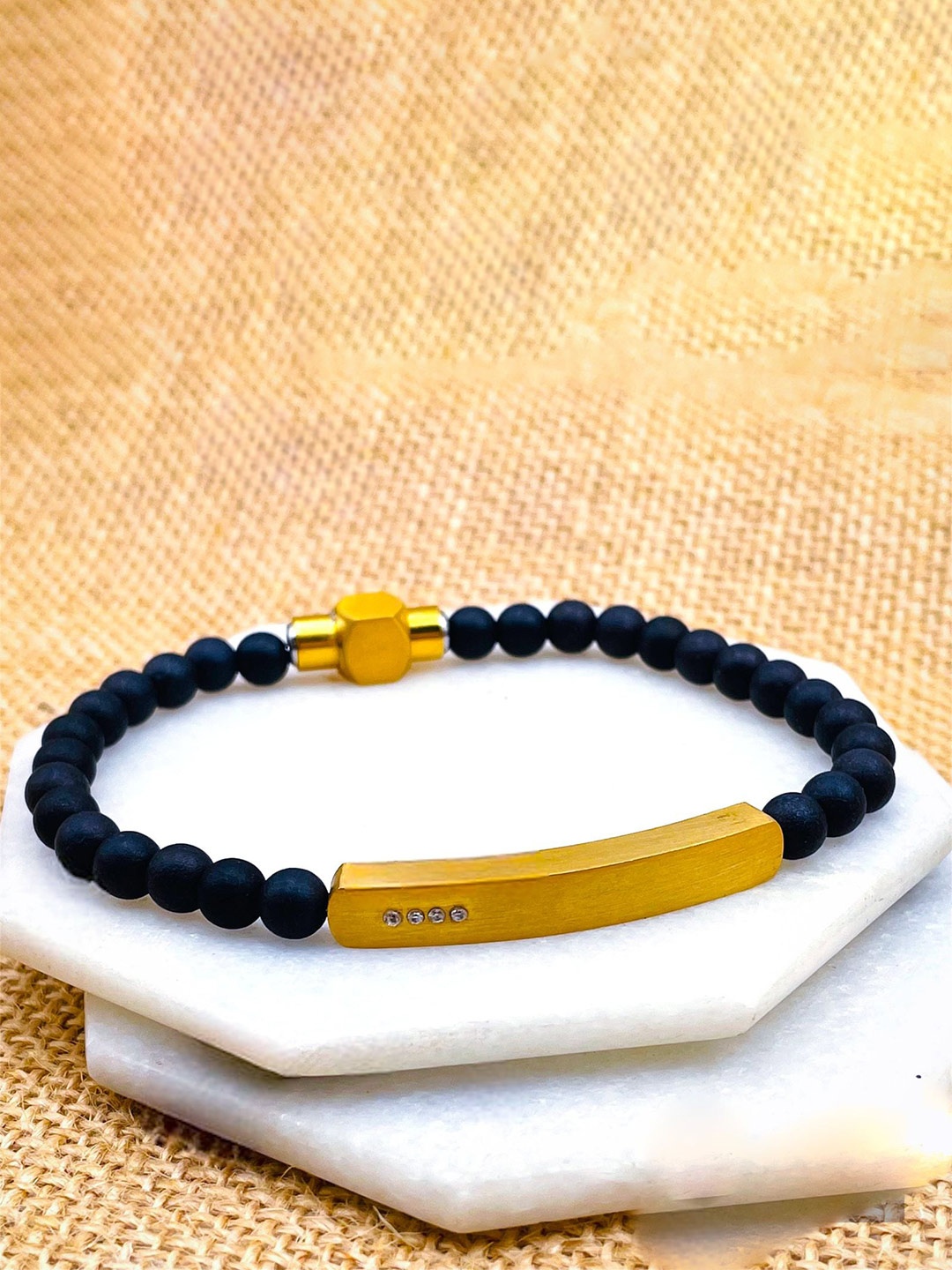 

ZIVOM Men Gold-Plated Artificial Beads Bracelet
