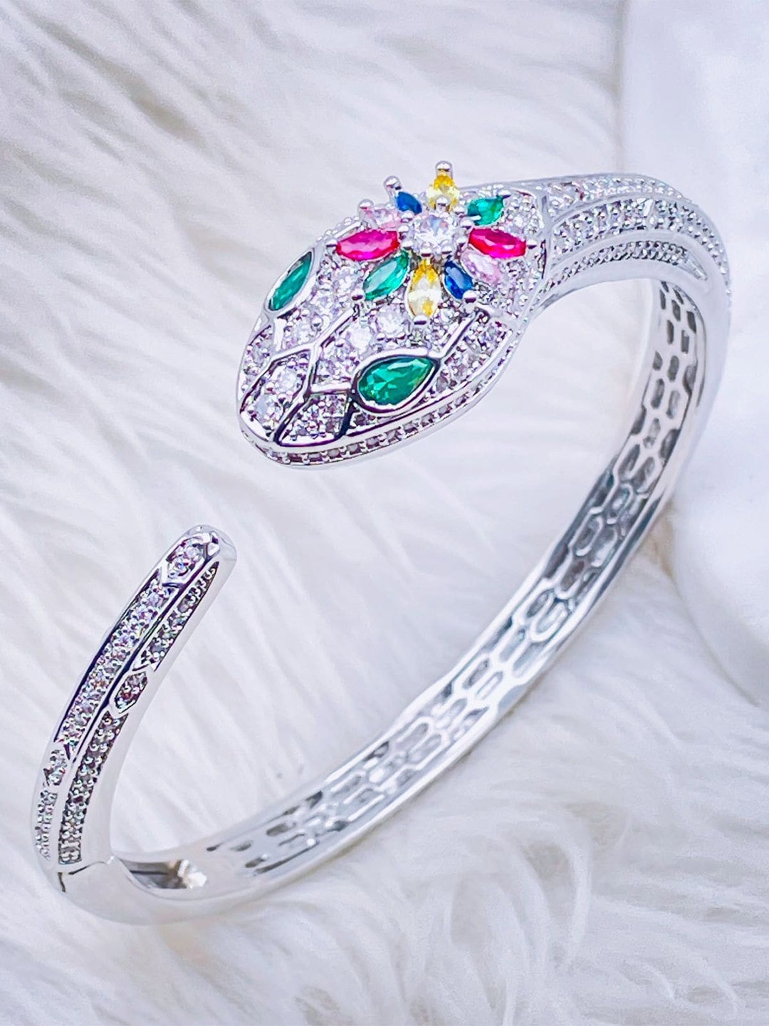 

ZIVOM Silver-Plated Cubic Zirconia Cuff Bracelet