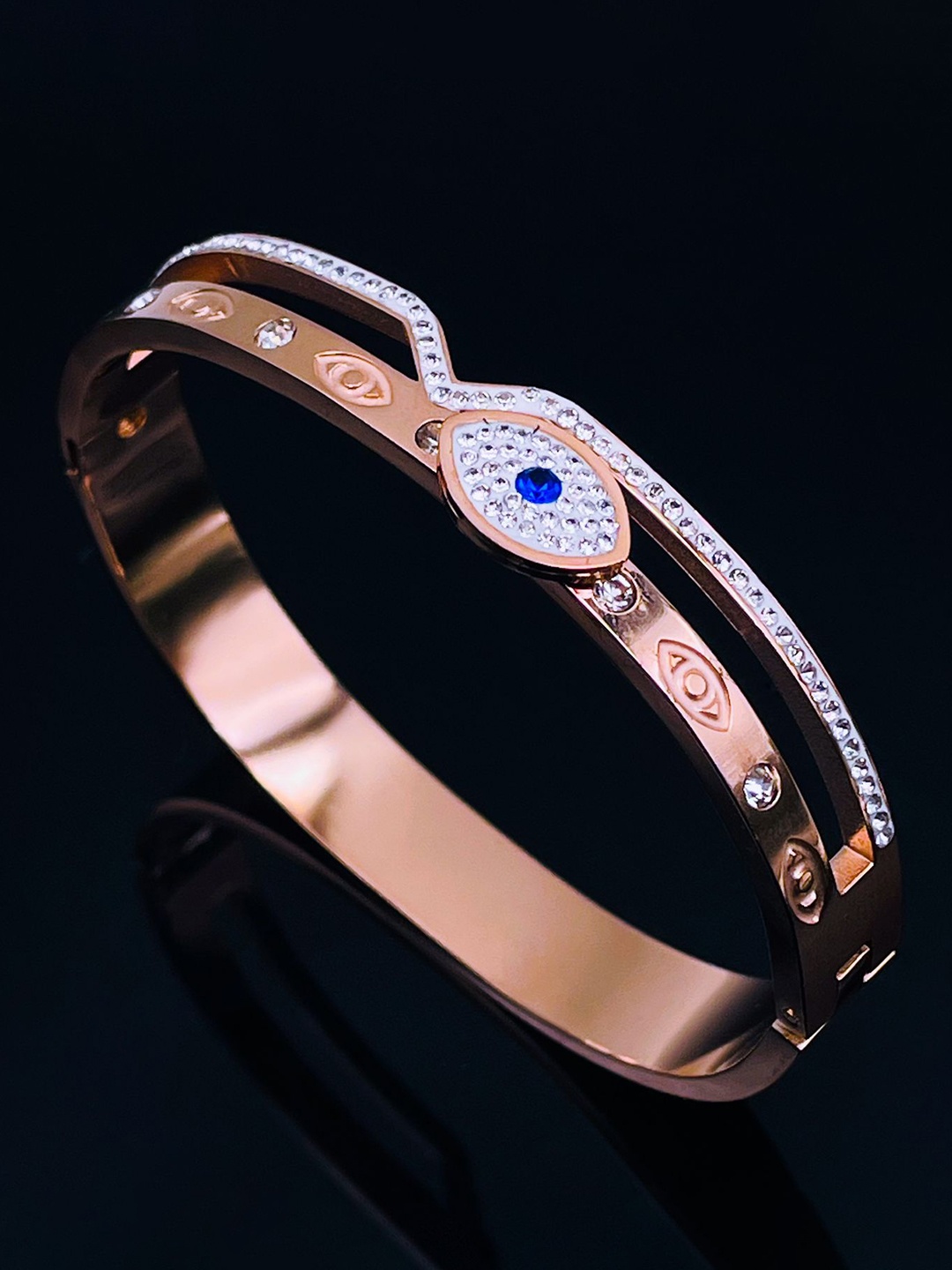 

ZIVOM Women Rose Gold-Plated Cubic Zirconia Stainless Steel Bangle-Style Bracelet