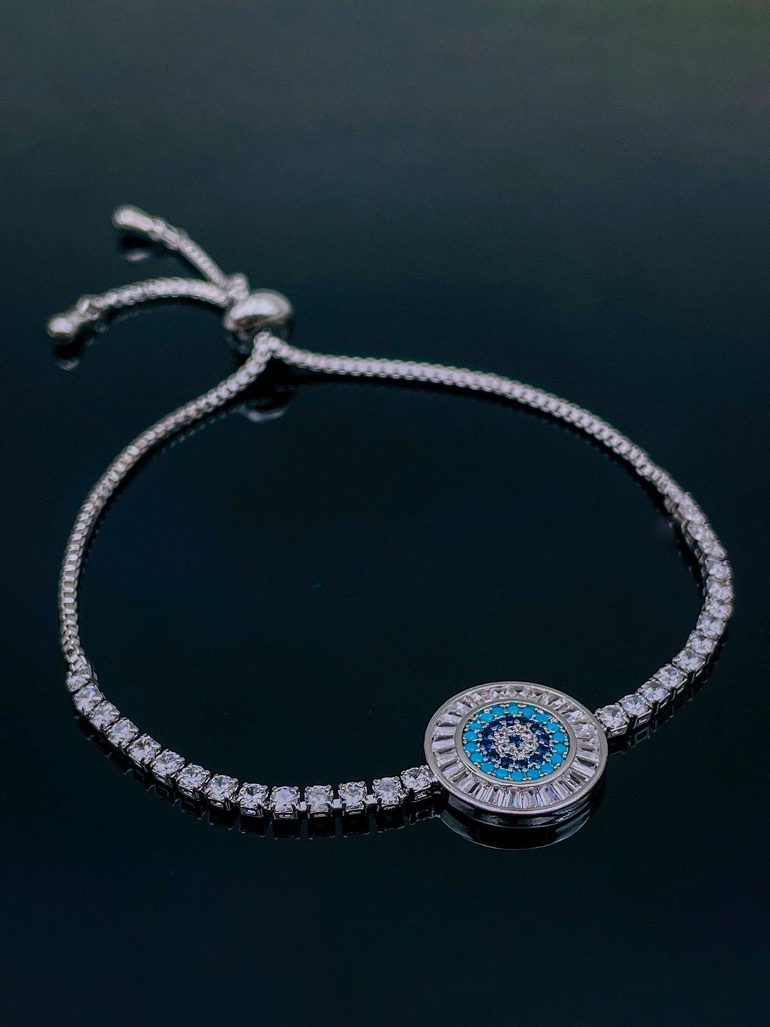 

ZIVOM Brass Cubic Zirconia Silver-Plated Charm Bracelet