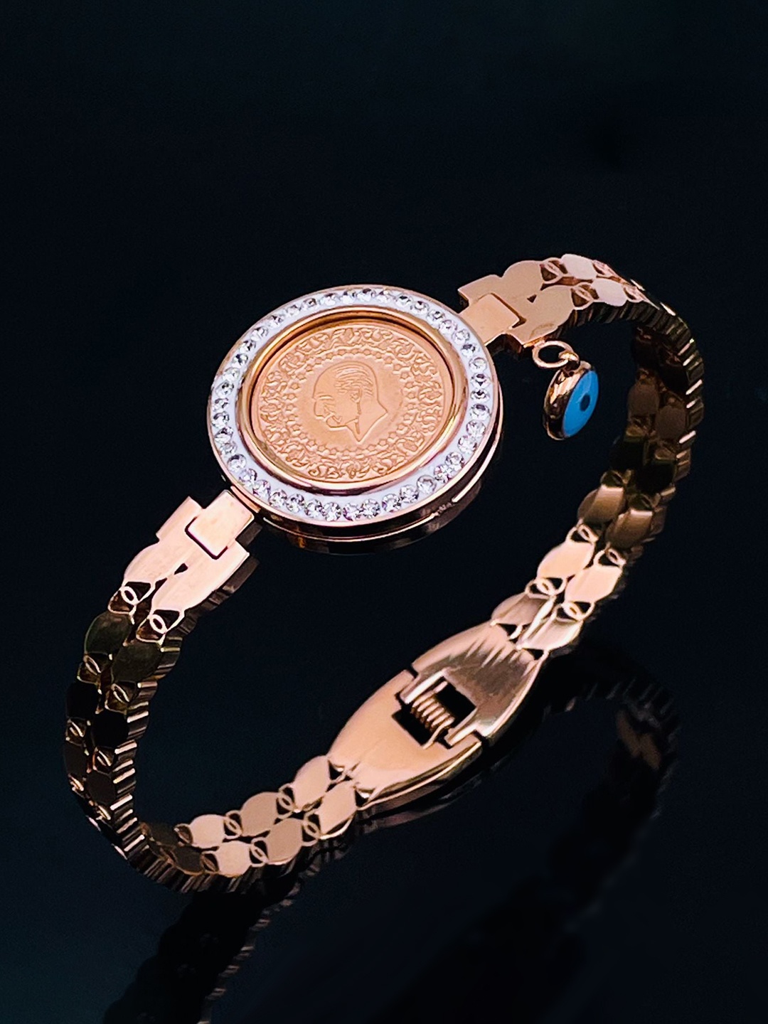 

ZIVOM Rose Gold-Plated Cubic Zirconia Kada Bracelet