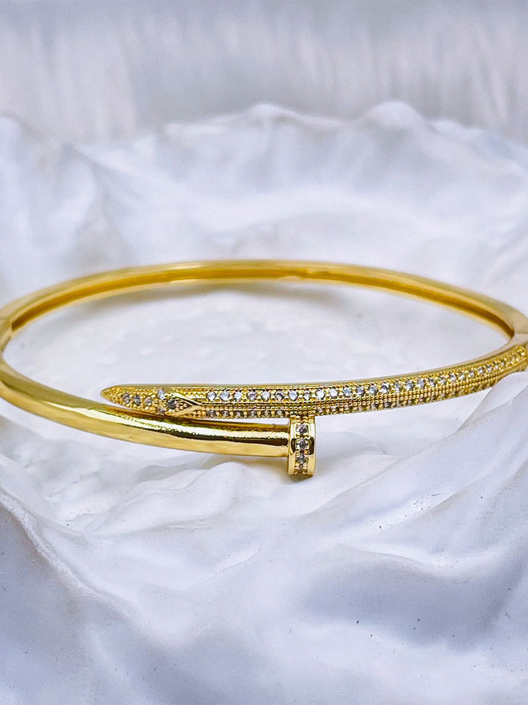 

ZIVOM Gold-Plated Brass Cubic Zirconia Bangle-Style Bracelet