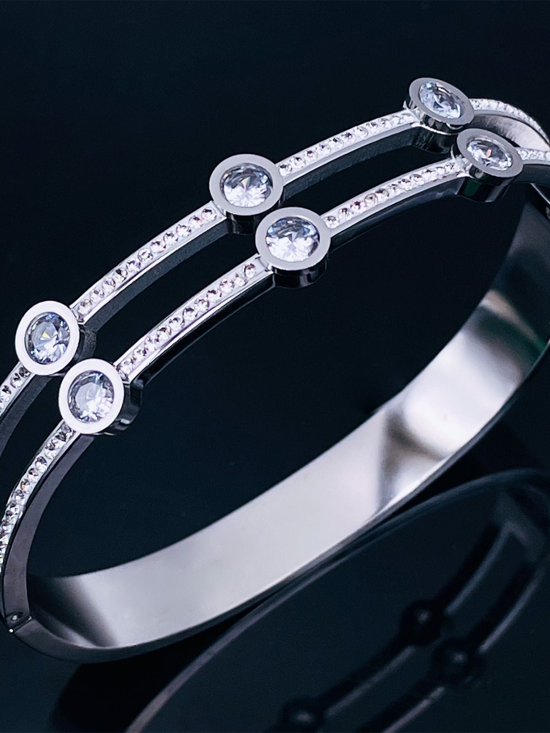 

ZIVOM Silver-Plated Cubic Zirconia Kada Bracelet