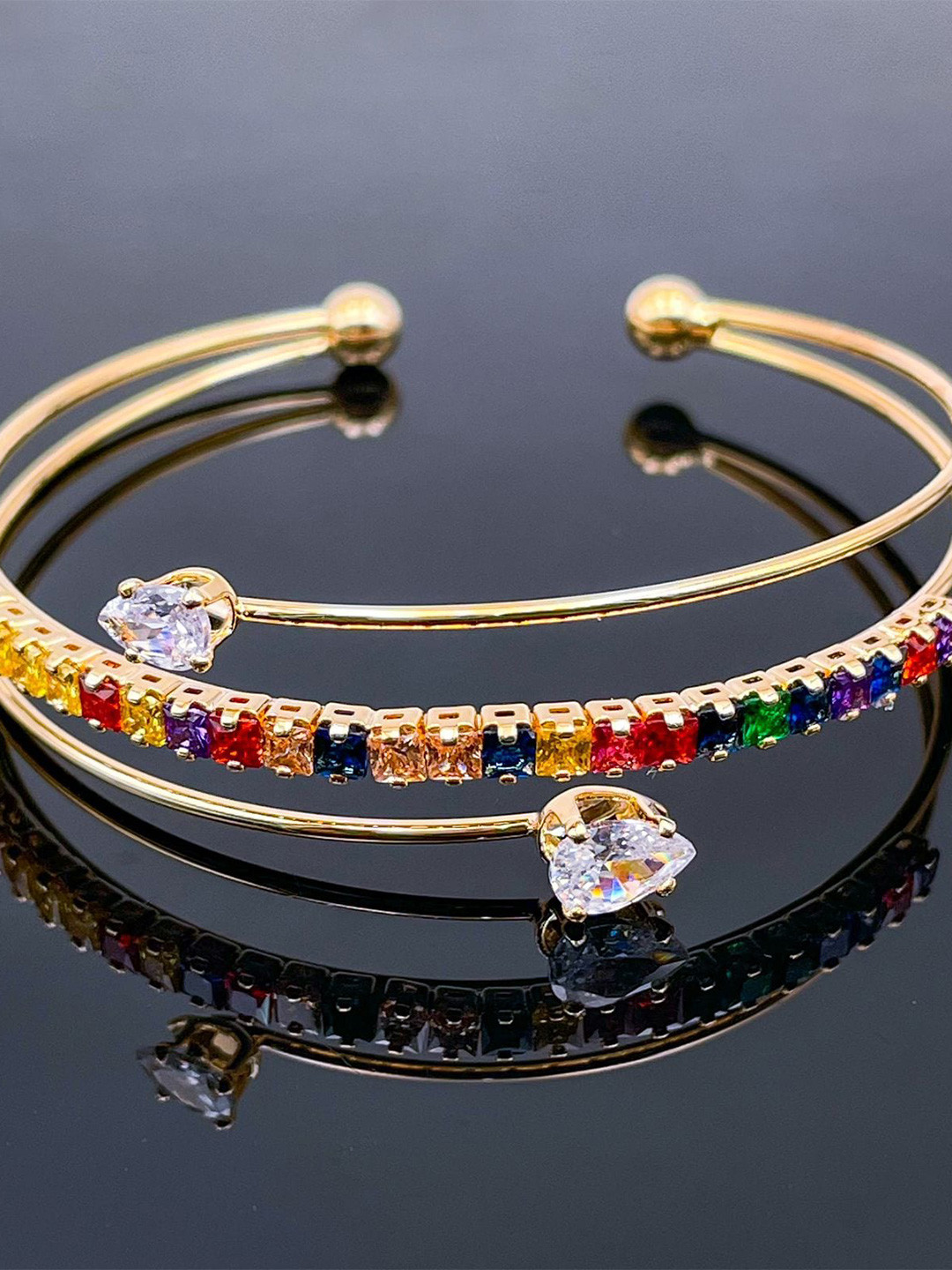 

ZIVOM Brass Cubic Zirconia Gold-Plated Cuff Bracelet
