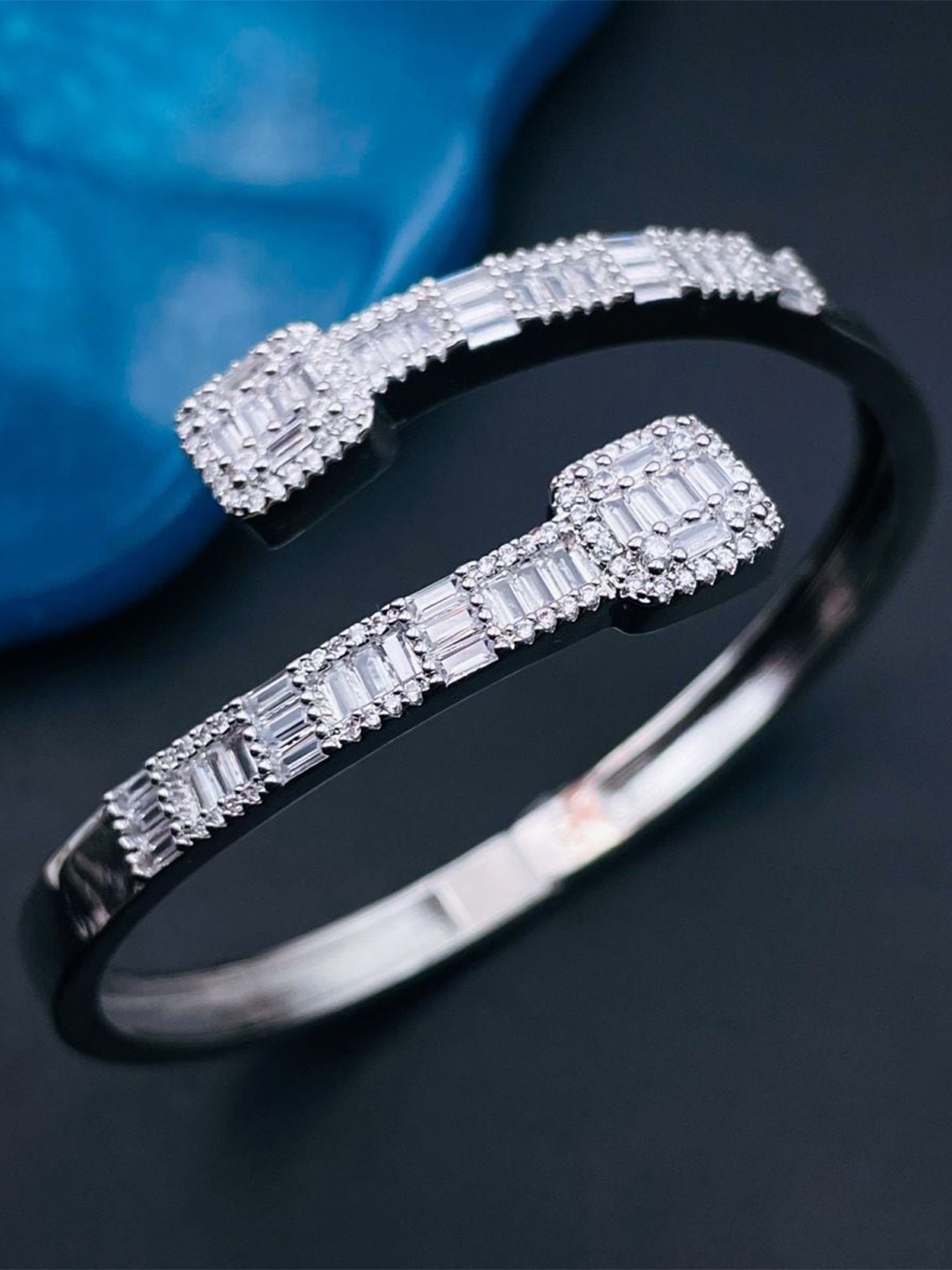 

ZIVOM Brass Cubic Zirconia Silver-Plated Cuff Bracelet