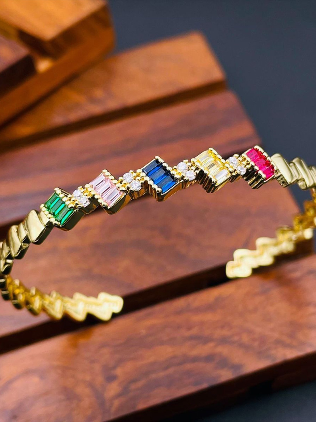 

ZIVOM Gold-Plated Cubic Zirconia-Studded Cuff Bracelet