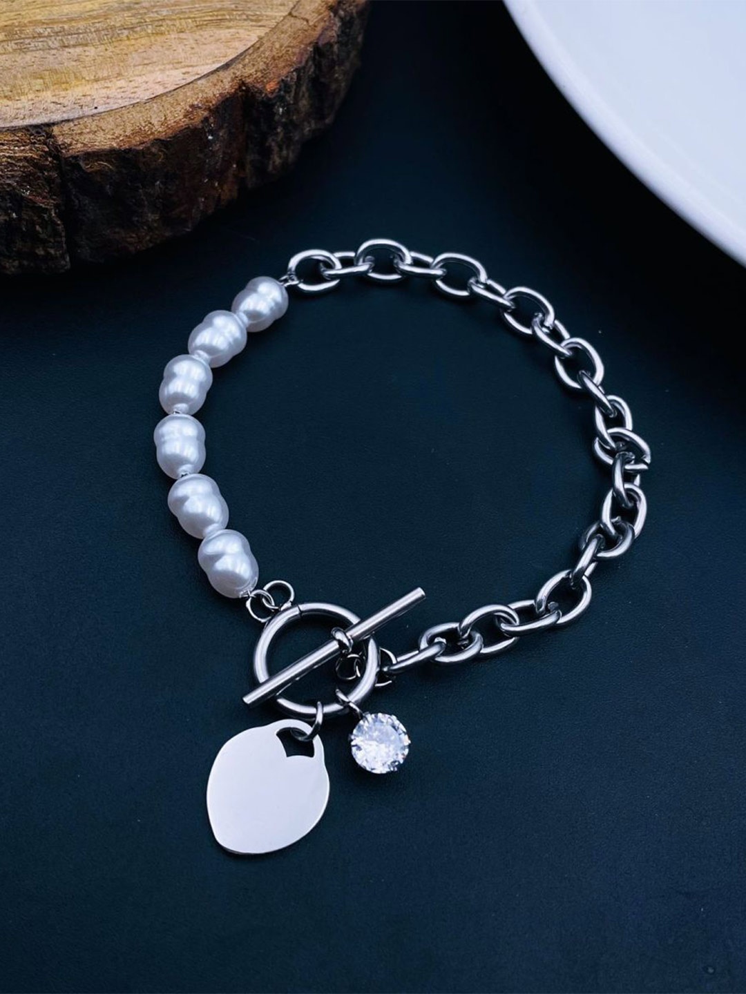 

ZIVOM Silver-Plated Stainless Steel Link Bracelet