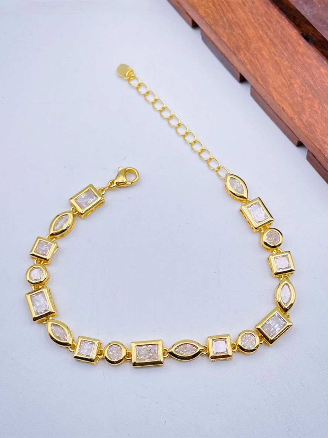

ZIVOM Brass Cubic Zirconia Gold-Plated Link Bracelet