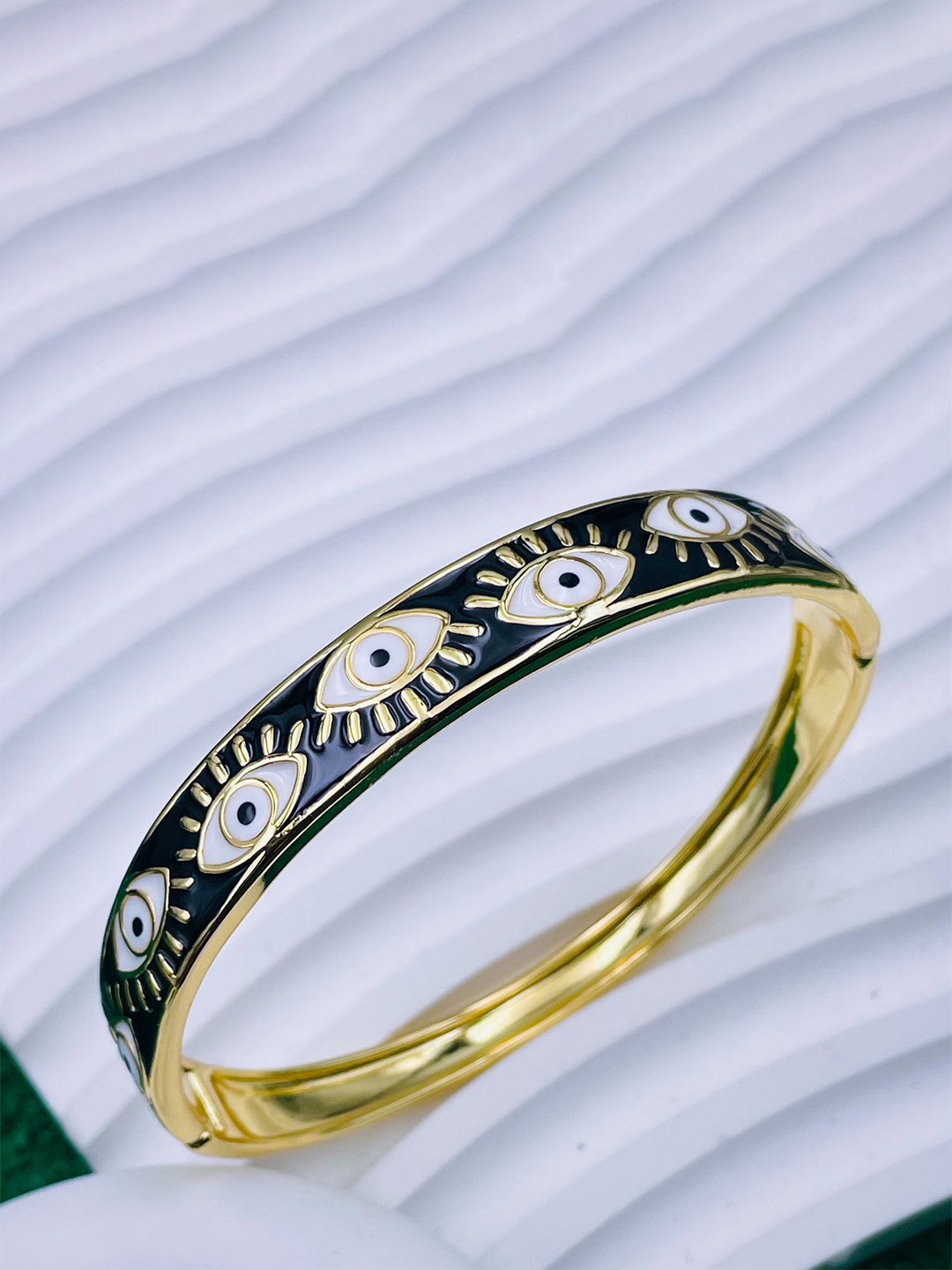 

ZIVOM Gold-Plated Brass Enamelled Kada Bracelet, Black