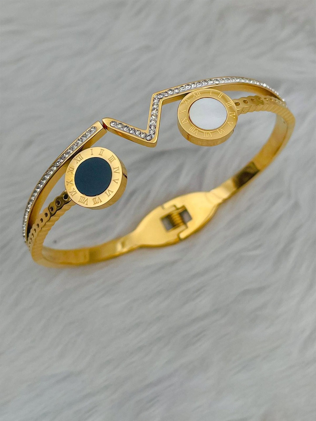 

ZIVOM Cubic Zirconia Gold-Plated Kada Bracelet
