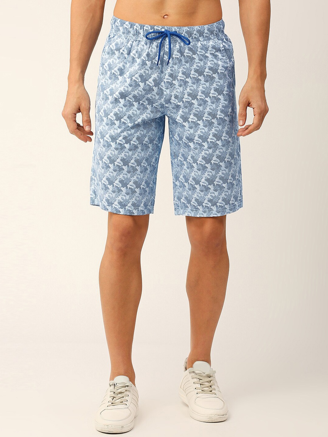 

HERE&NOW Men Abstract Printed Slim Fit Casual Shorts, Blue