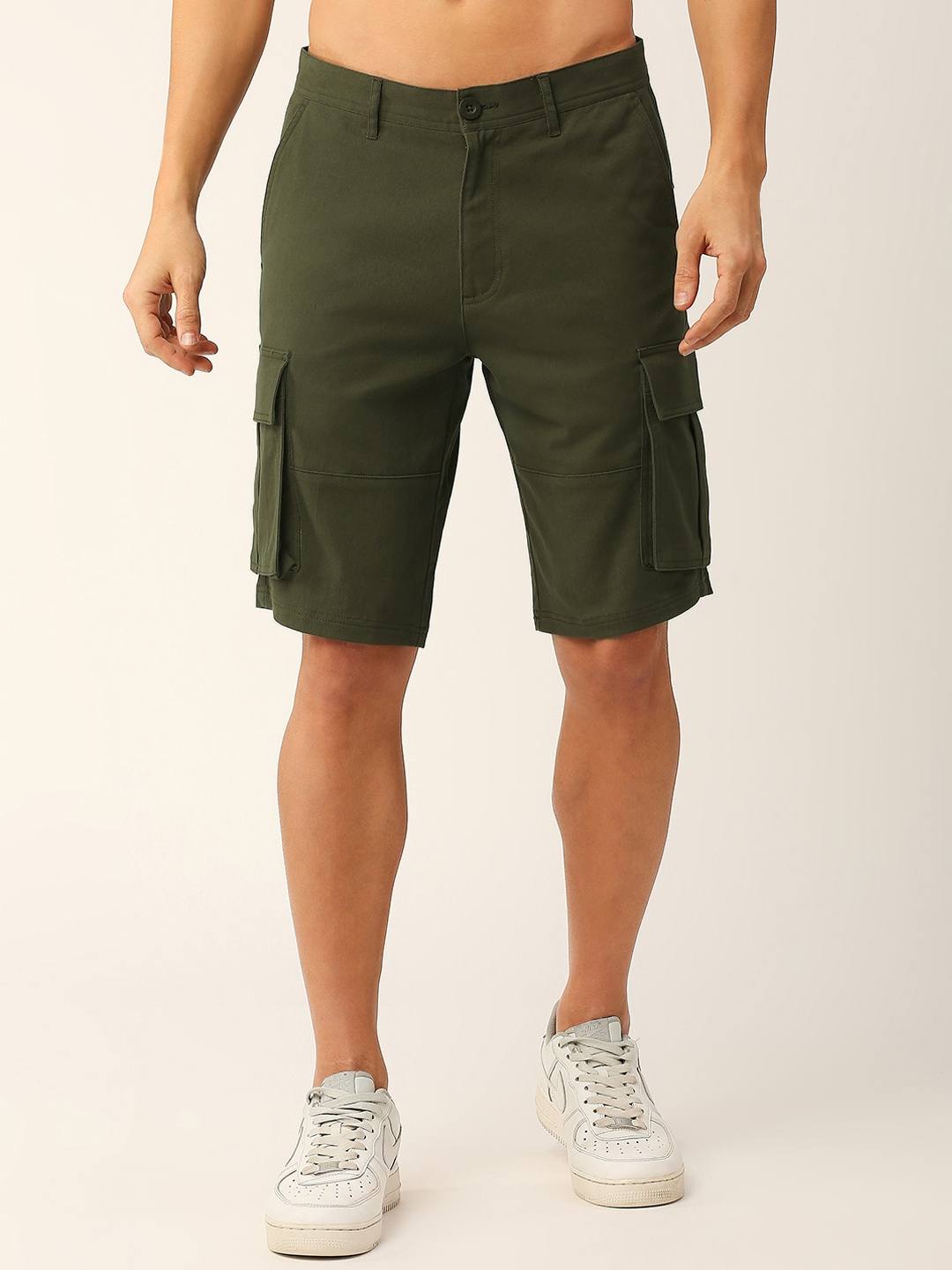 

HERE&NOW Men Mid-Rise Slim Fit Cargo Shorts, Olive