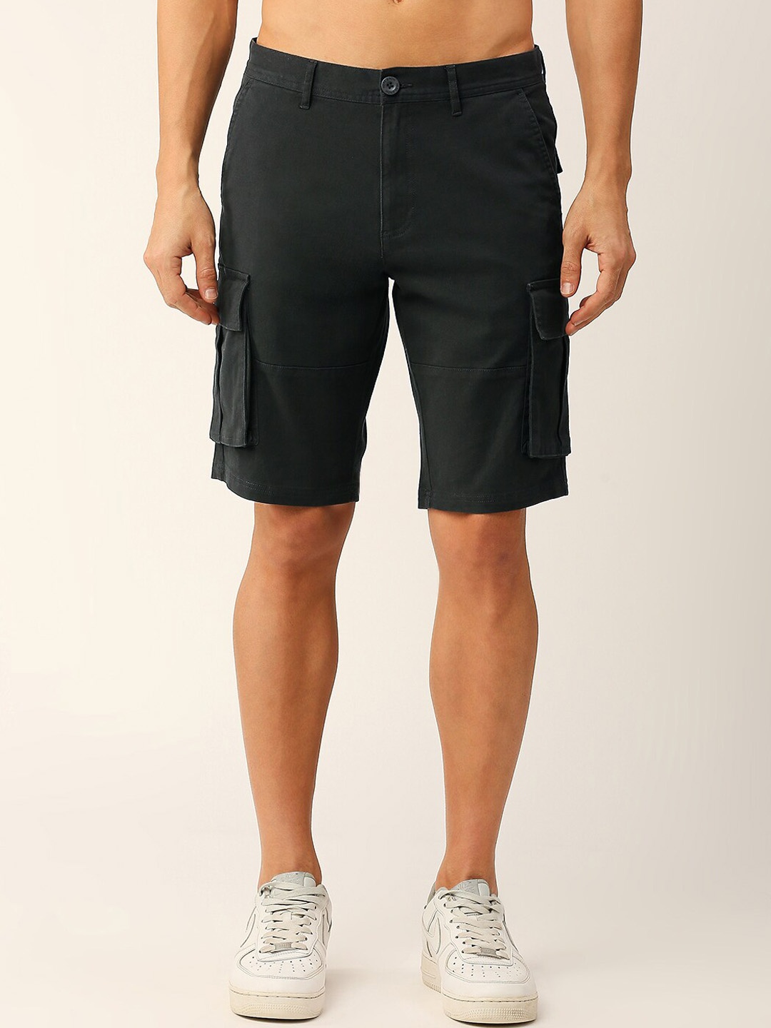 

HERE&NOW Men Mid-Rise Slim Fit Cargo Shorts, Charcoal