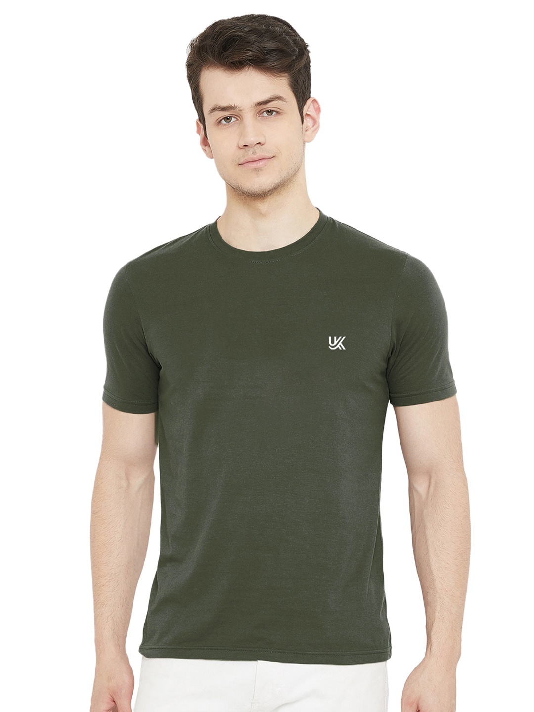 

URKNIT Round Neck Cool Max Pure Cotton T-shirt, Olive