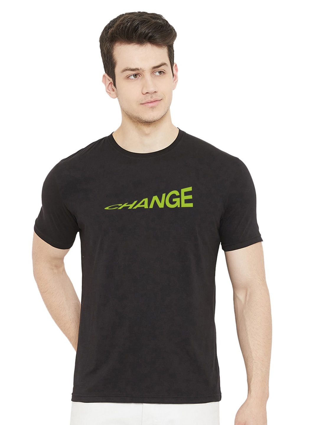 

URKNIT Typography Printed Cool Max Pure Cotton T-shirt, Black