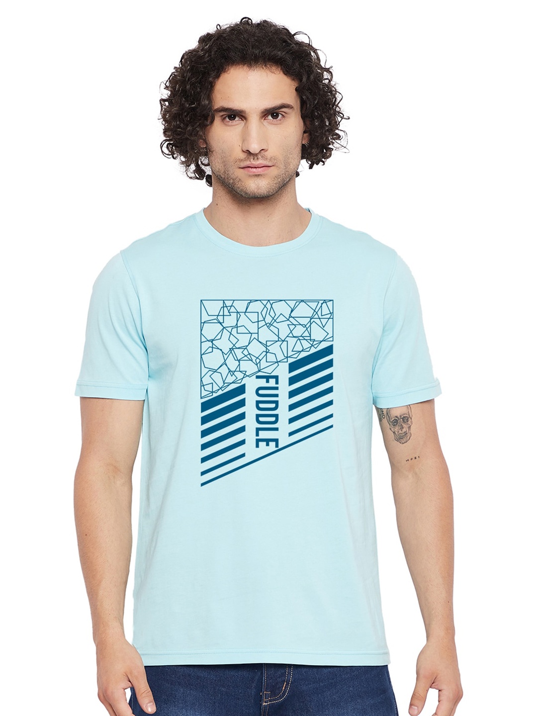 

URKNIT Typography Printed Cool Max Pure Cotton T-shirt, Blue