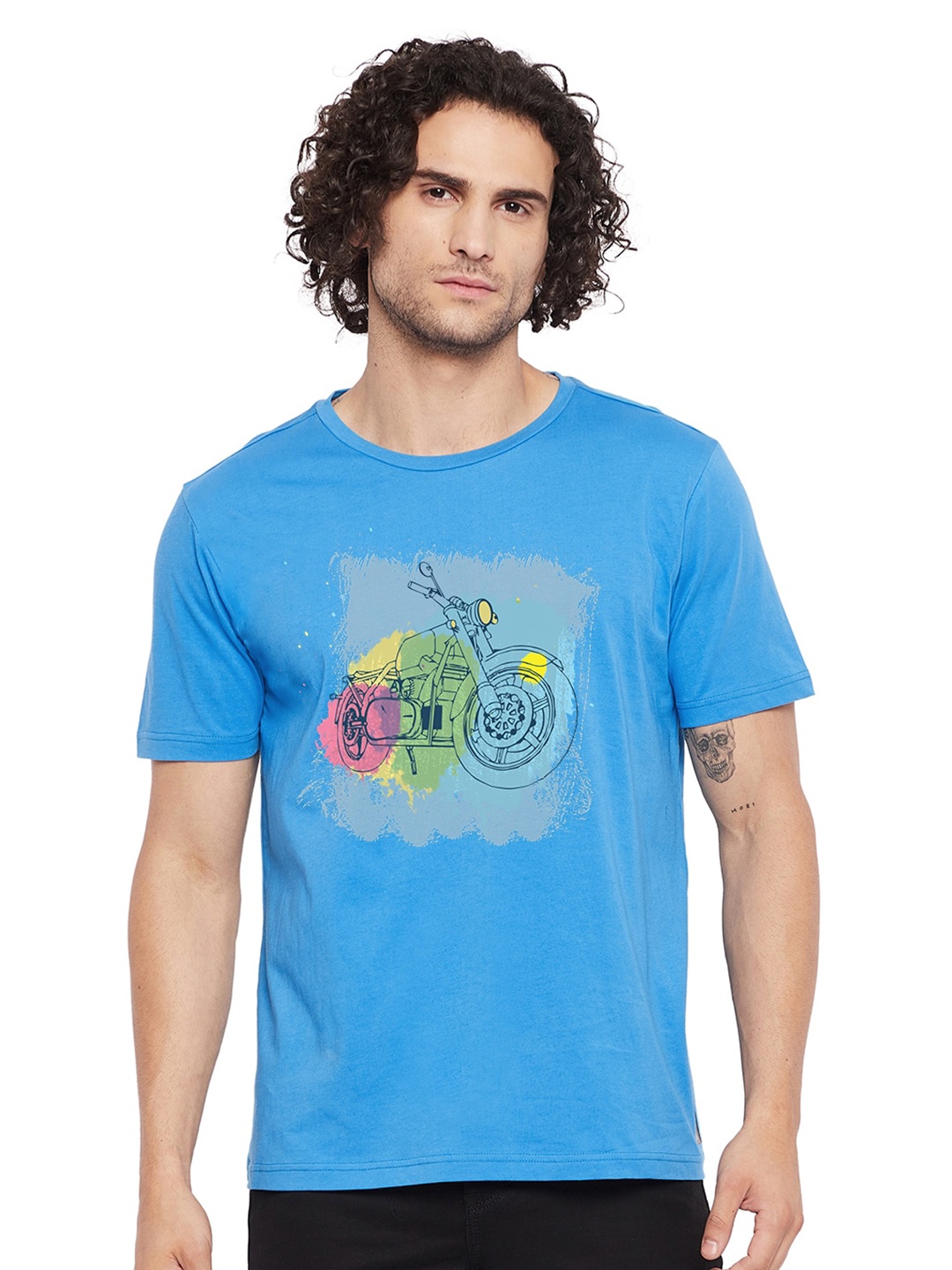 

URKNIT Graphic Printed Cool Max Pure Cotton T-Shirt, Blue