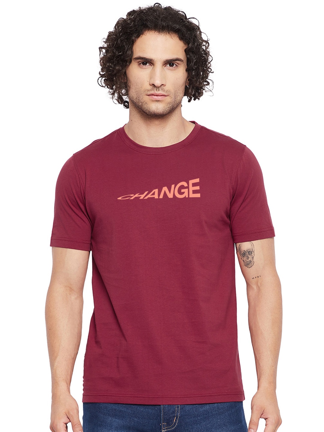

URKNIT Men Printed Cool Max Pure Cotton T-shirt, Maroon