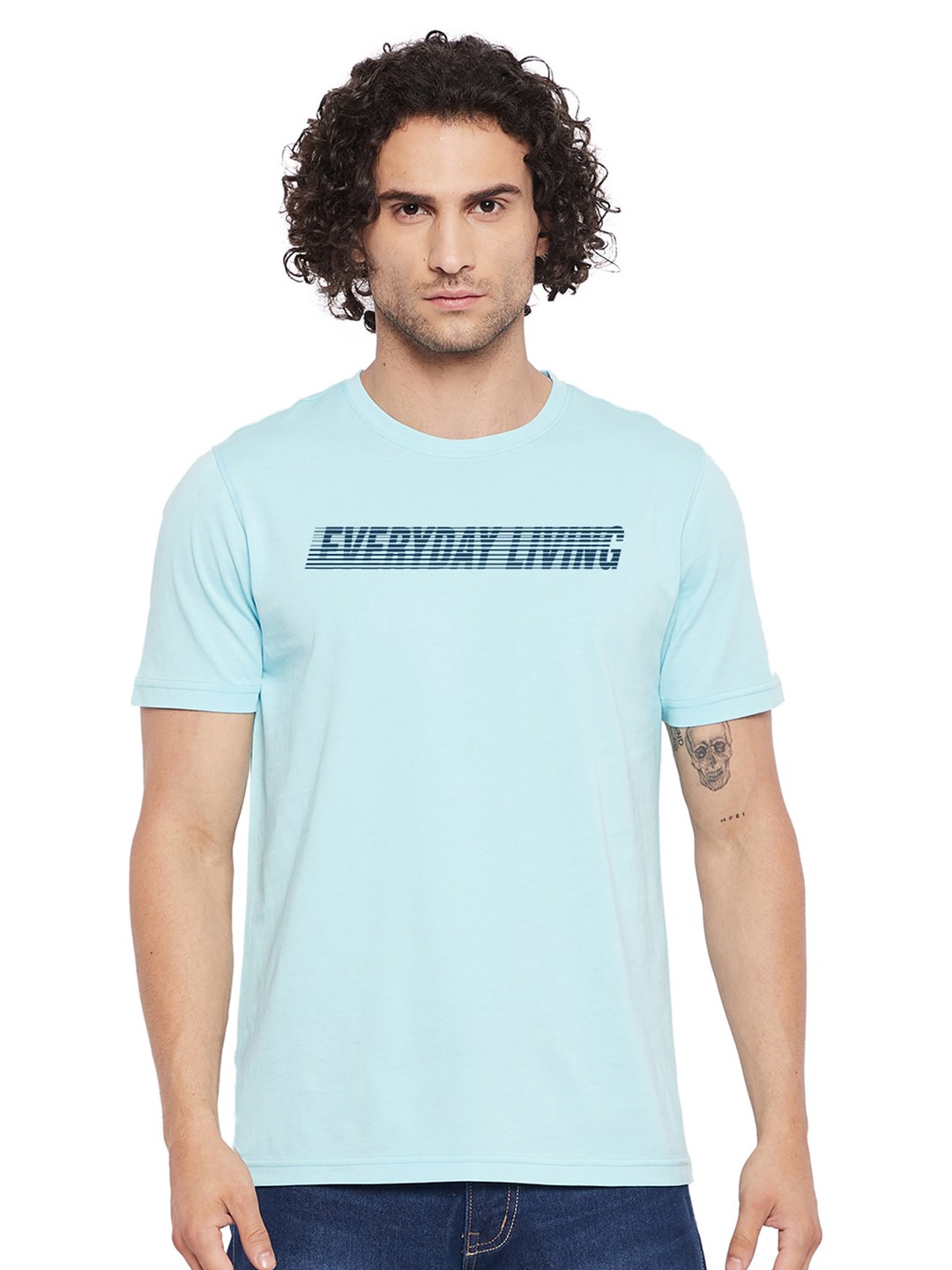 

URKNIT Typography Printed Pure Cotton Cool Max T-shirt, Blue