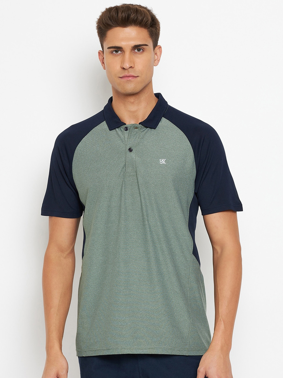 

URKNIT Colourblocked Polo Collar Raglan Sleeves Cool Max Sports T-shirt, Green