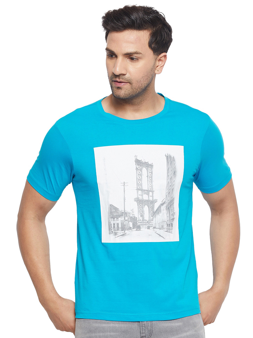 

URKNIT Graphic Printed Cool Max Pure Cotton Sports T-shirt, Blue