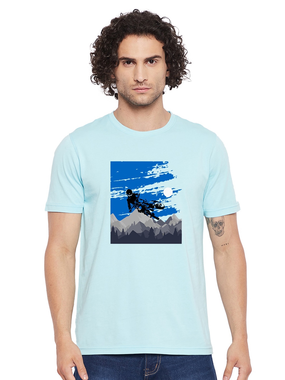

URKNIT Graphic Printed Cool Max Pure Cotton Sports T-shirt, Blue