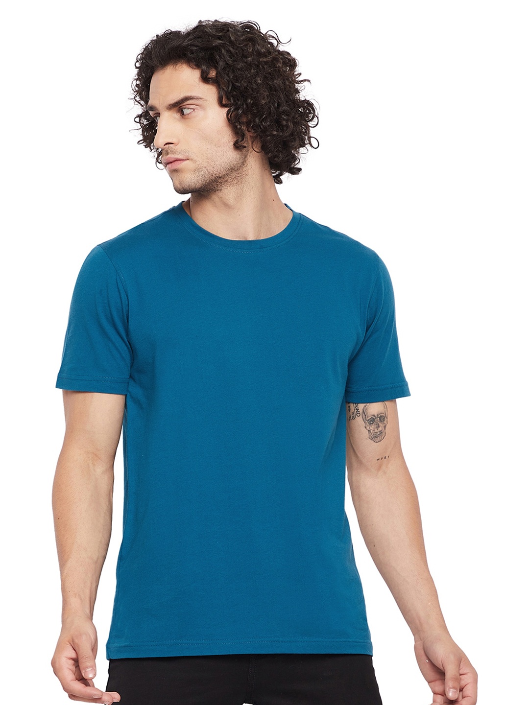 

URKNIT Round Neck Pure Cotton Cool Max Casual T-shirt, Blue