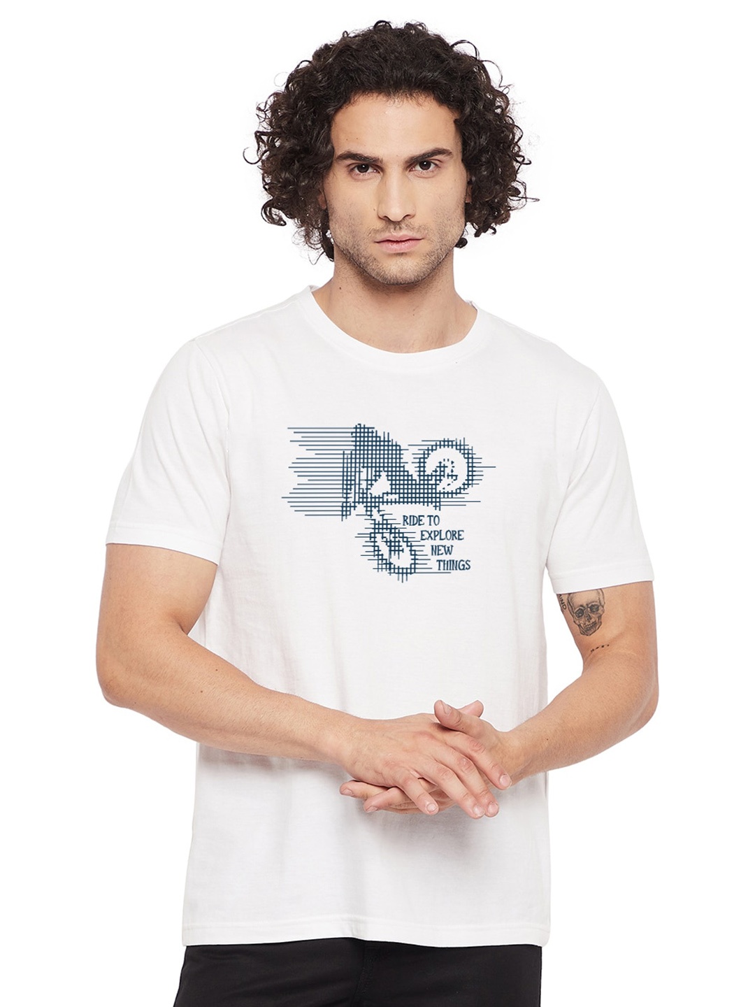 

URKNIT Graphic Printed Cool Max Pure Cotton Casual T-shirt, White