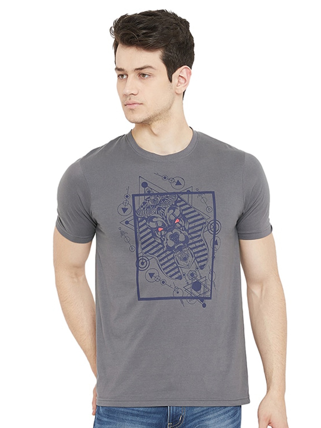 

URKNIT Graphic Printed Regular Fit Cool Max Pure Cotton Casual T-shirt, Grey