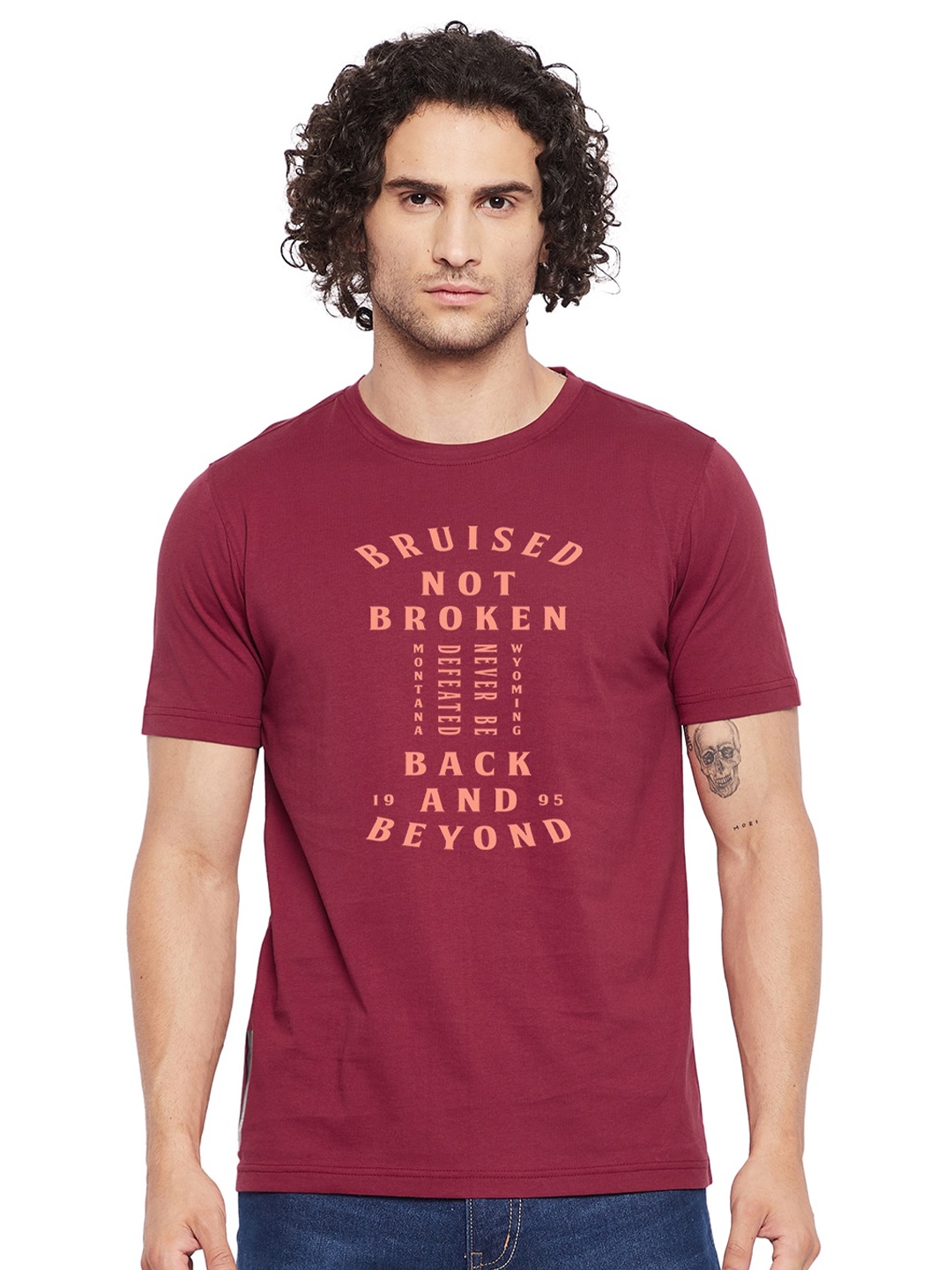

URKNIT Typography Printed Regular Fit Cool Max Pure Cotton T-shirt, Maroon