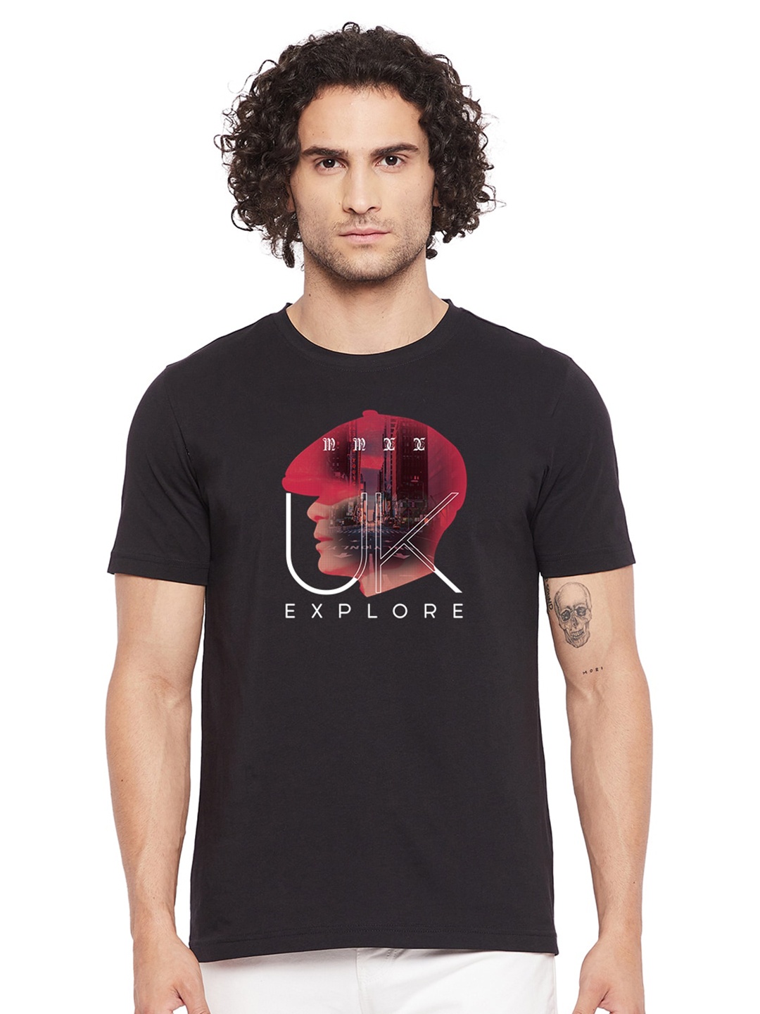 

URKNIT Graphic Printed Round Neck Cool Max Cotton Regular T-shirt, Black