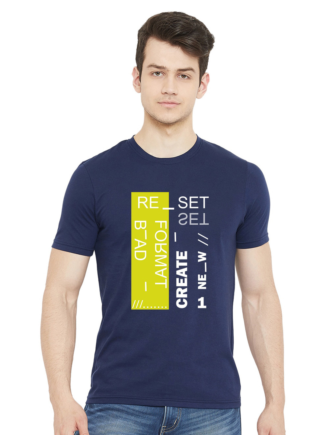 

URKNIT Typography Printed Cool Max Cotton Regular T-shirt, Blue