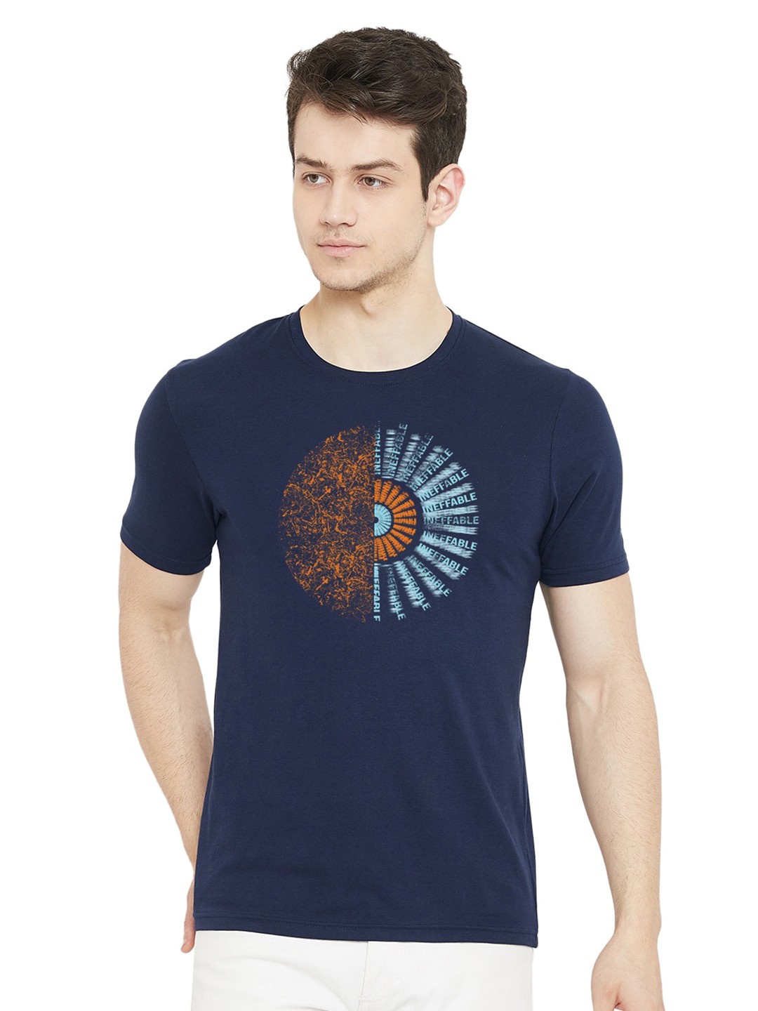 

URKNIT Graphic Printed Cool Max Pure Cotton T-shirt, Blue
