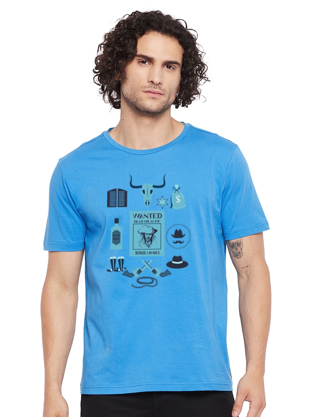 

URKNIT Graphic Printed Cool Max Pure Cotton Casual T-Shirt, Blue