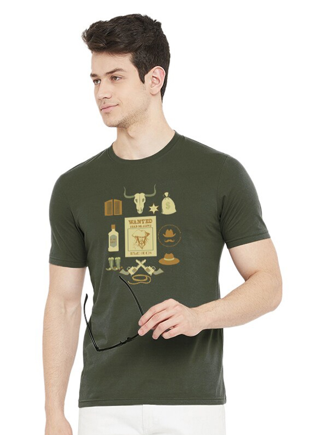 

URKNIT Graphic Printed Cool Max Pure Cotton T-shirt, Olive