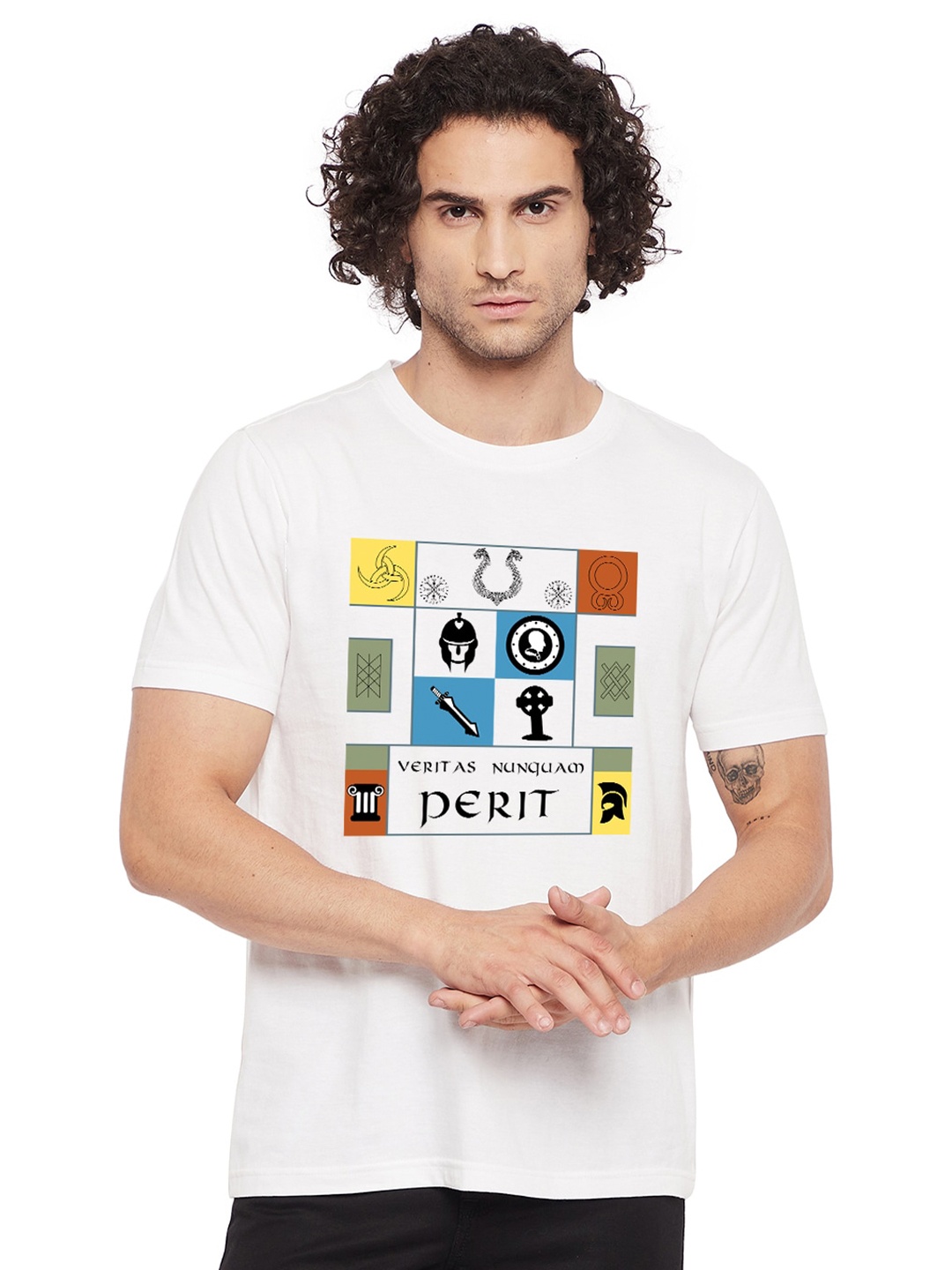 

URKNIT Graphic Printed Cool Max Pure Cotton T-shirt, White
