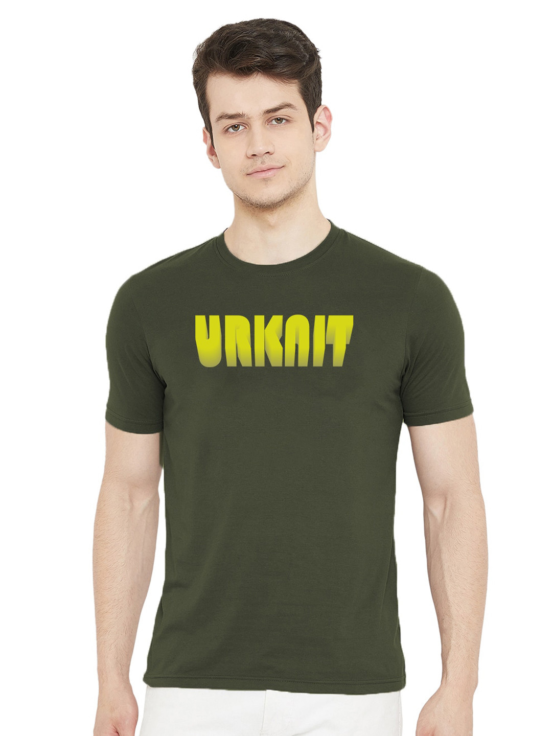 

URKNIT Typography Printed Cool Max Pure Cotton Regular T-shirt, Olive