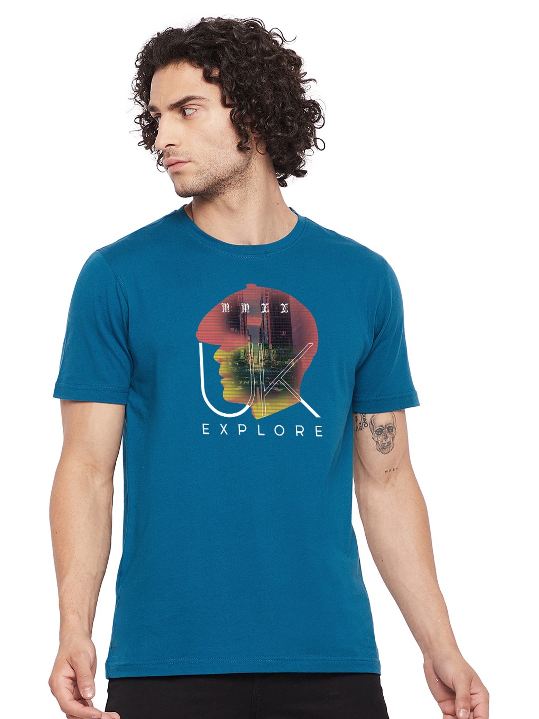 

URKNIT Graphic Printed Cool Max Pure Cotton Regular T-shirt, Blue