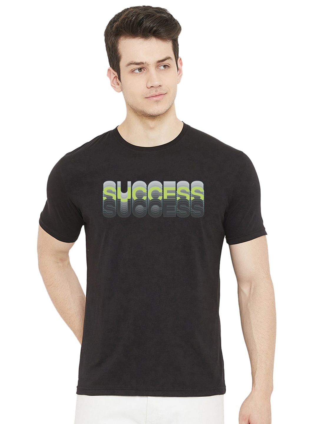 

URKNIT Typography Printed Cool Max Pure Cotton Casual T-Shirt, Black