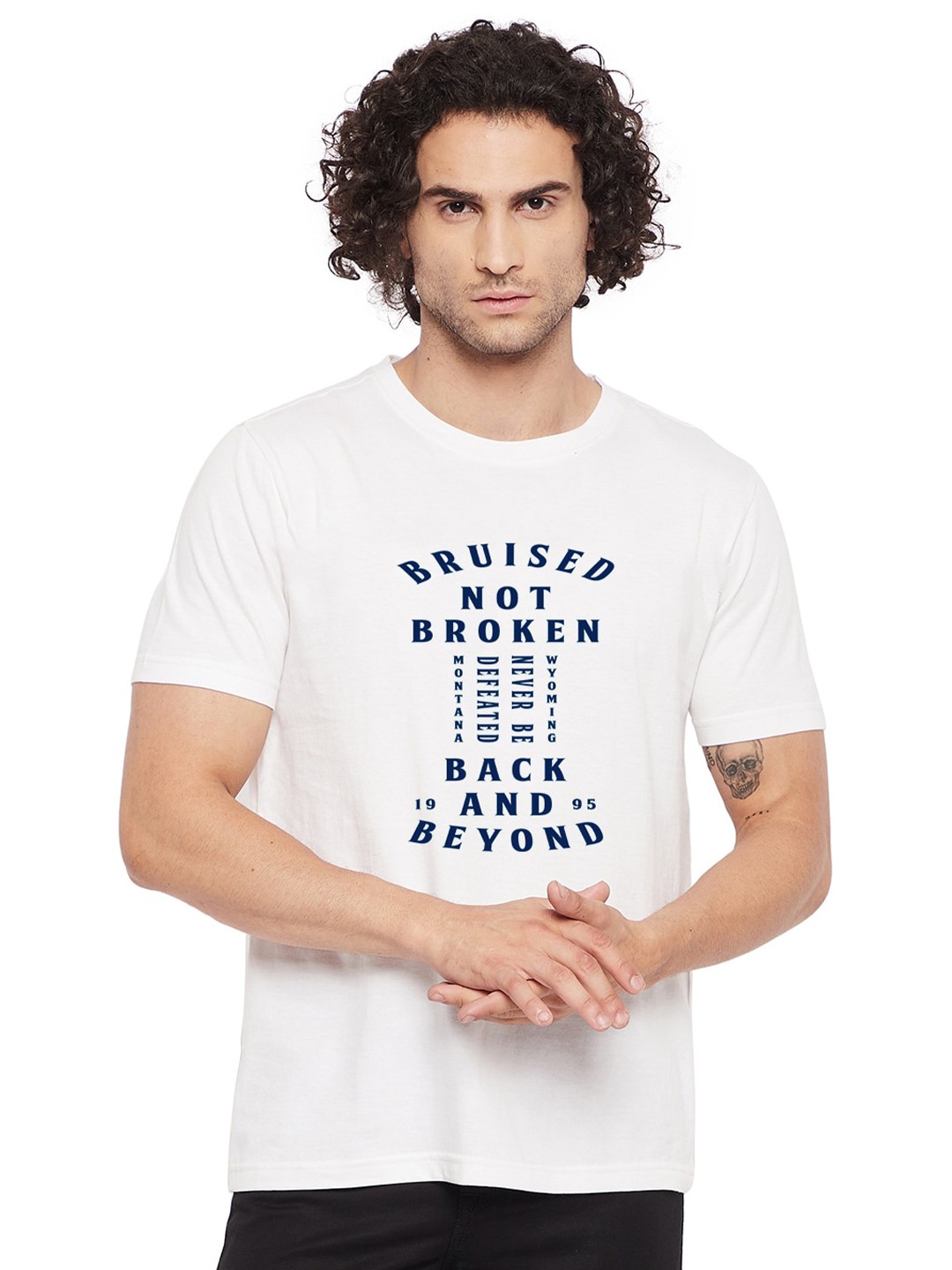 

URKNIT Typography Printed Cool Max Pure Cotton T-shirt, White
