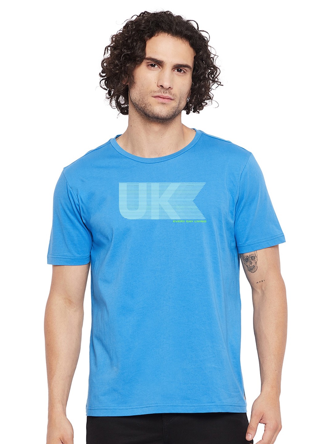 

URKNIT Typography Printed Cool Max Pure Cotton T-shirt, Blue