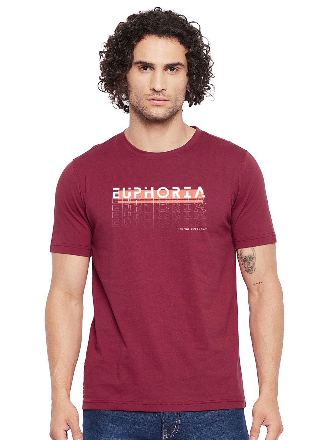 

URKNIT Typography Printed Cool Max Pure Cotton T-shirt, Maroon