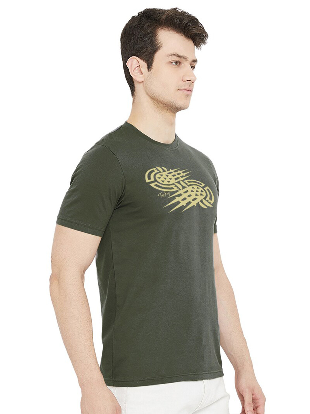 

URKNIT Graphic Printed Cool Max Pure Cotton Casual T-Shirt, Olive