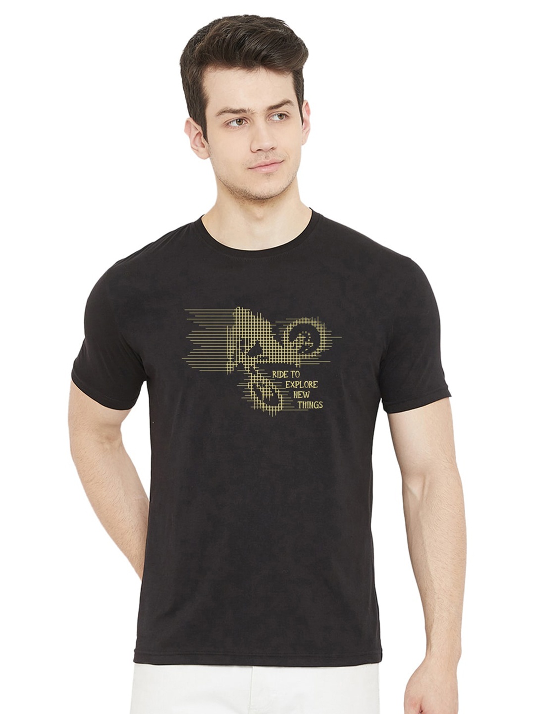 

URKNIT Printed Cool Max Pure Cotton T-shirt, Black