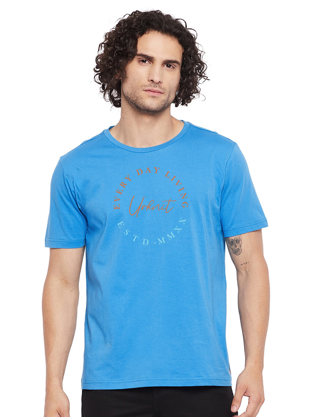 

URKNIT Typography Printed Cool Max Pure Cotton T-shirt, Blue