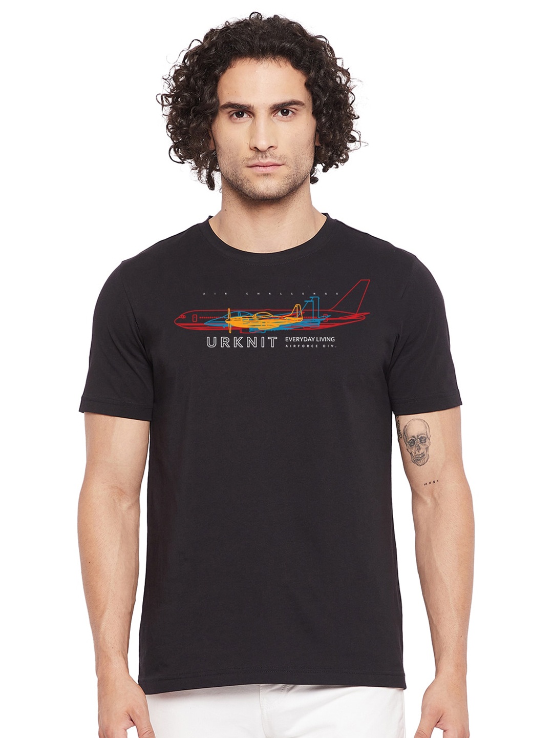 

URKNIT Typography Printed Cool Max Pure Cotton Casual T-Shirt, Black
